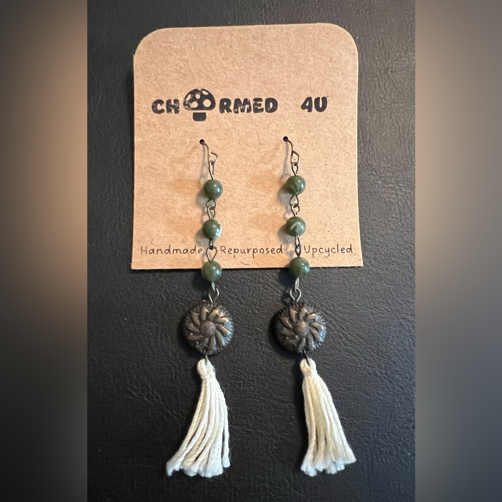 Boho earrings green bronze